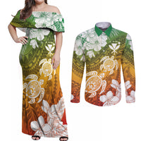 Kanaka Maoli Hawaii Flag Day Couples Matching Off Shoulder Maxi Dress and Long Sleeve Button Shirt Vibrant Frangipani LT7 Colorful - Polynesian Pride