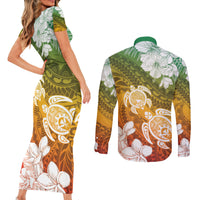 Kanaka Maoli Hawaii Flag Day Couples Matching Short Sleeve Bodycon Dress and Long Sleeve Button Shirt Vibrant Frangipani LT7 - Polynesian Pride