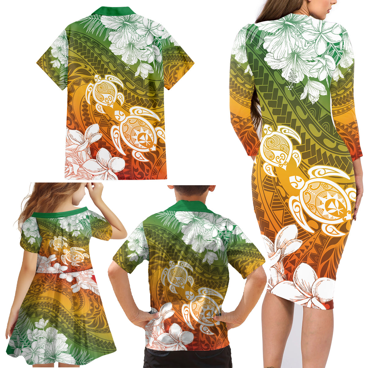 Kanaka Maoli Hawaii Flag Day Family Matching Long Sleeve Bodycon Dress and Hawaiian Shirt Vibrant Frangipani LT7 - Polynesian Pride