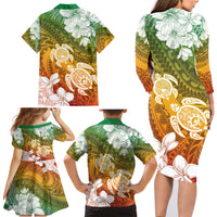 Kanaka Maoli Hawaii Flag Day Family Matching Long Sleeve Bodycon Dress and Hawaiian Shirt Vibrant Frangipani LT7 - Polynesian Pride