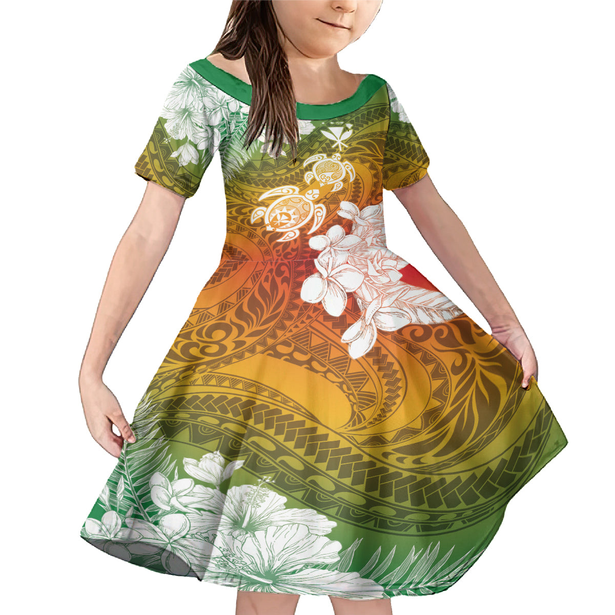 Kanaka Maoli Hawaii Flag Day Family Matching Mermaid Dress and Hawaiian Shirt Vibrant Frangipani LT7 Daughter's Dress Colorful - Polynesian Pride