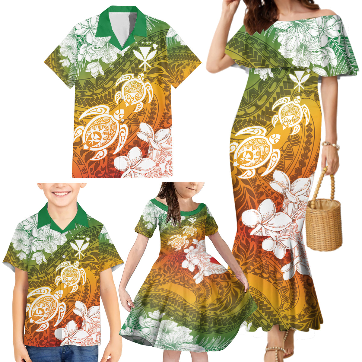 Kanaka Maoli Hawaii Flag Day Family Matching Mermaid Dress and Hawaiian Shirt Vibrant Frangipani LT7 - Polynesian Pride