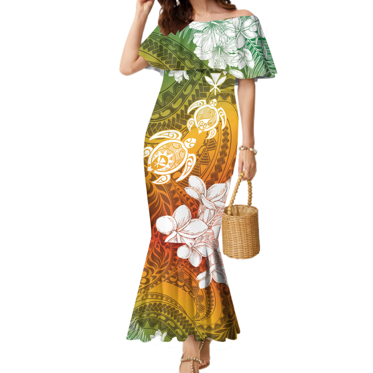 Kanaka Maoli Hawaii Flag Day Family Matching Mermaid Dress and Hawaiian Shirt Vibrant Frangipani LT7 Mom's Dress Colorful - Polynesian Pride