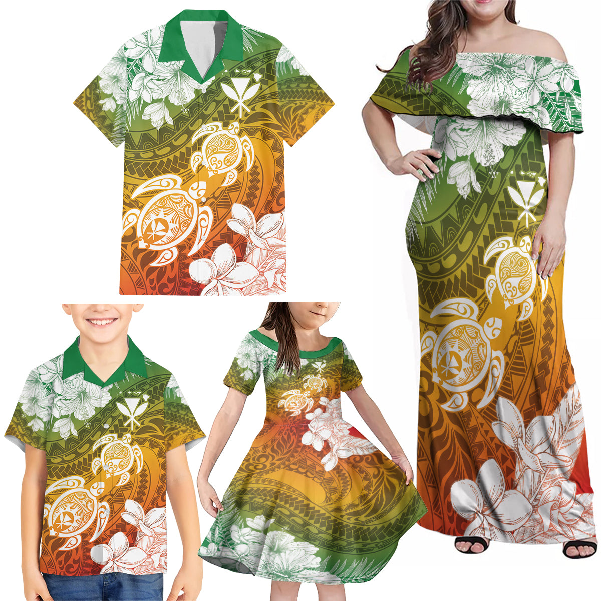 Kanaka Maoli Hawaii Flag Day Family Matching Off Shoulder Maxi Dress and Hawaiian Shirt Vibrant Frangipani LT7 - Polynesian Pride