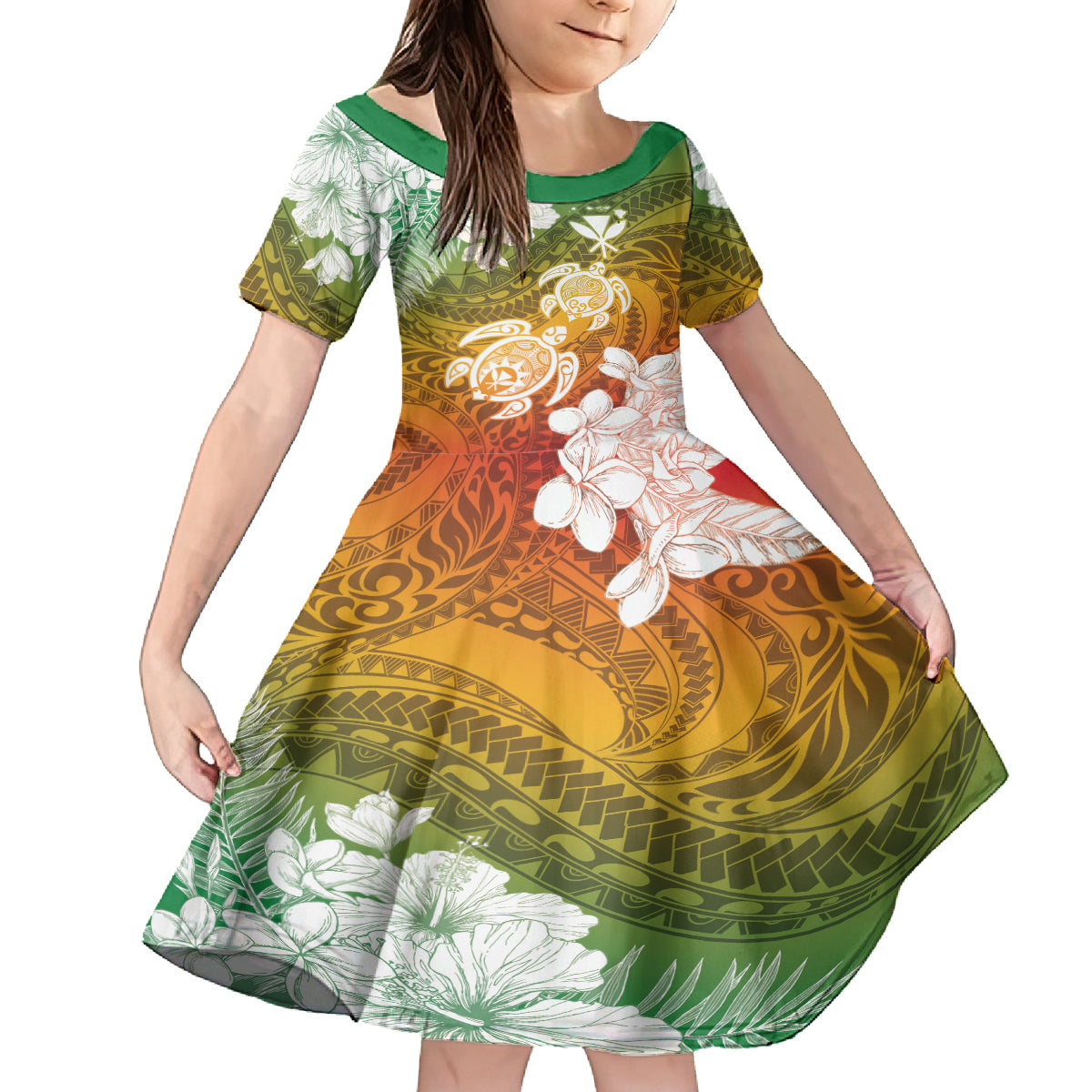 Kanaka Maoli Hawaii Flag Day Family Matching Off Shoulder Short Dress and Hawaiian Shirt Vibrant Frangipani LT7 Daughter's Dress Colorful - Polynesian Pride
