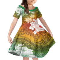 Kanaka Maoli Hawaii Flag Day Family Matching Short Sleeve Bodycon Dress and Hawaiian Shirt Vibrant Frangipani LT7 Daughter's Dress Colorful - Polynesian Pride