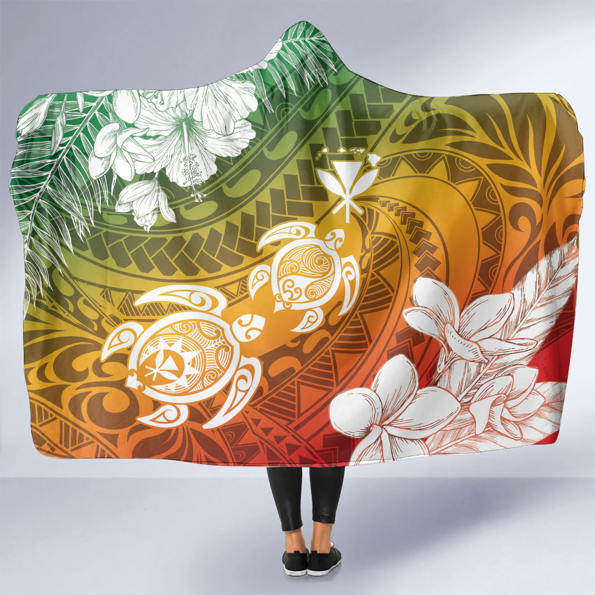 Kanaka Maoli Hawaii Flag Day Hooded Blanket Vibrant Frangipani LT7 - Polynesian Pride