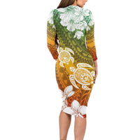 Kanaka Maoli Hawaii Flag Day Long Sleeve Bodycon Dress Vibrant Frangipani LT7 - Polynesian Pride