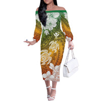 Kanaka Maoli Hawaii Flag Day Off The Shoulder Long Sleeve Dress Vibrant Frangipani LT7 Women Colorful - Polynesian Pride