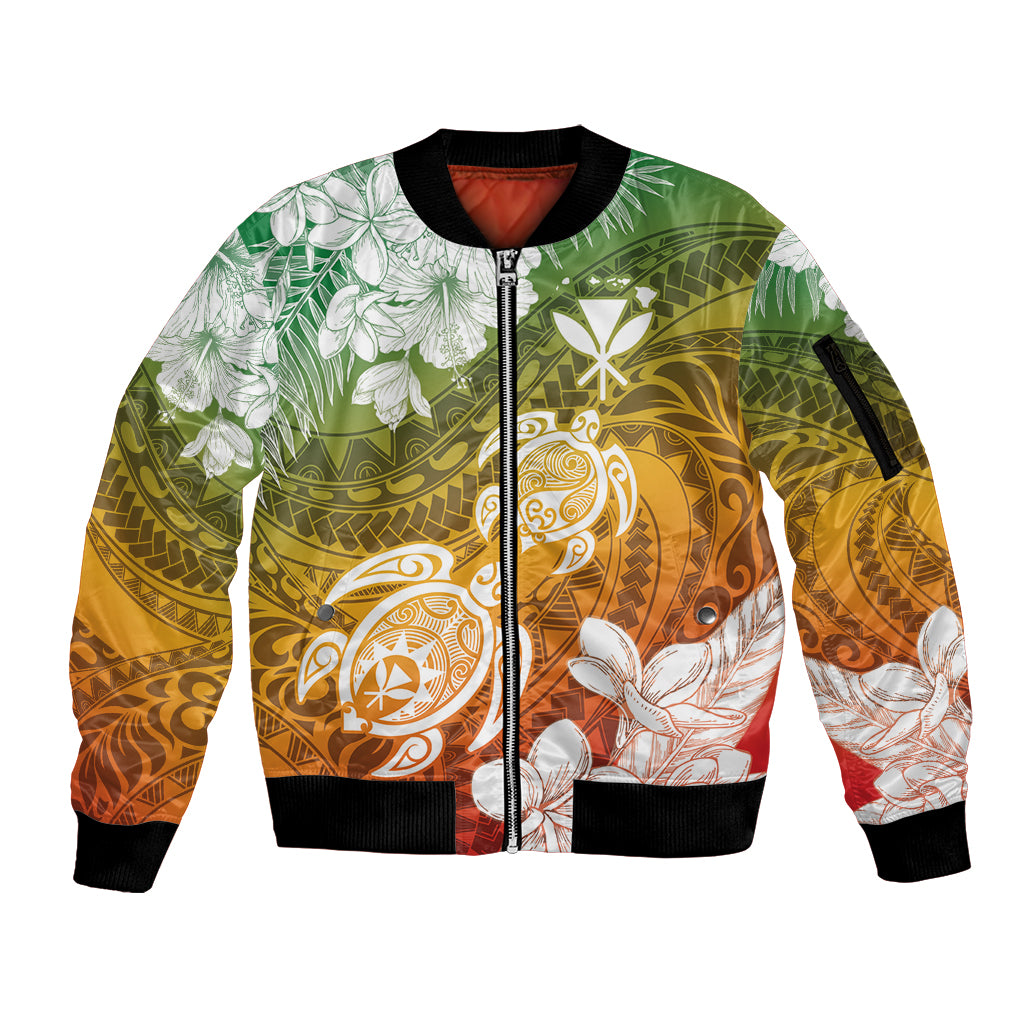 Kanaka Maoli Hawaii Flag Day Sleeve Zip Bomber Jacket Vibrant Frangipani LT7 Unisex Colorful - Polynesian Pride