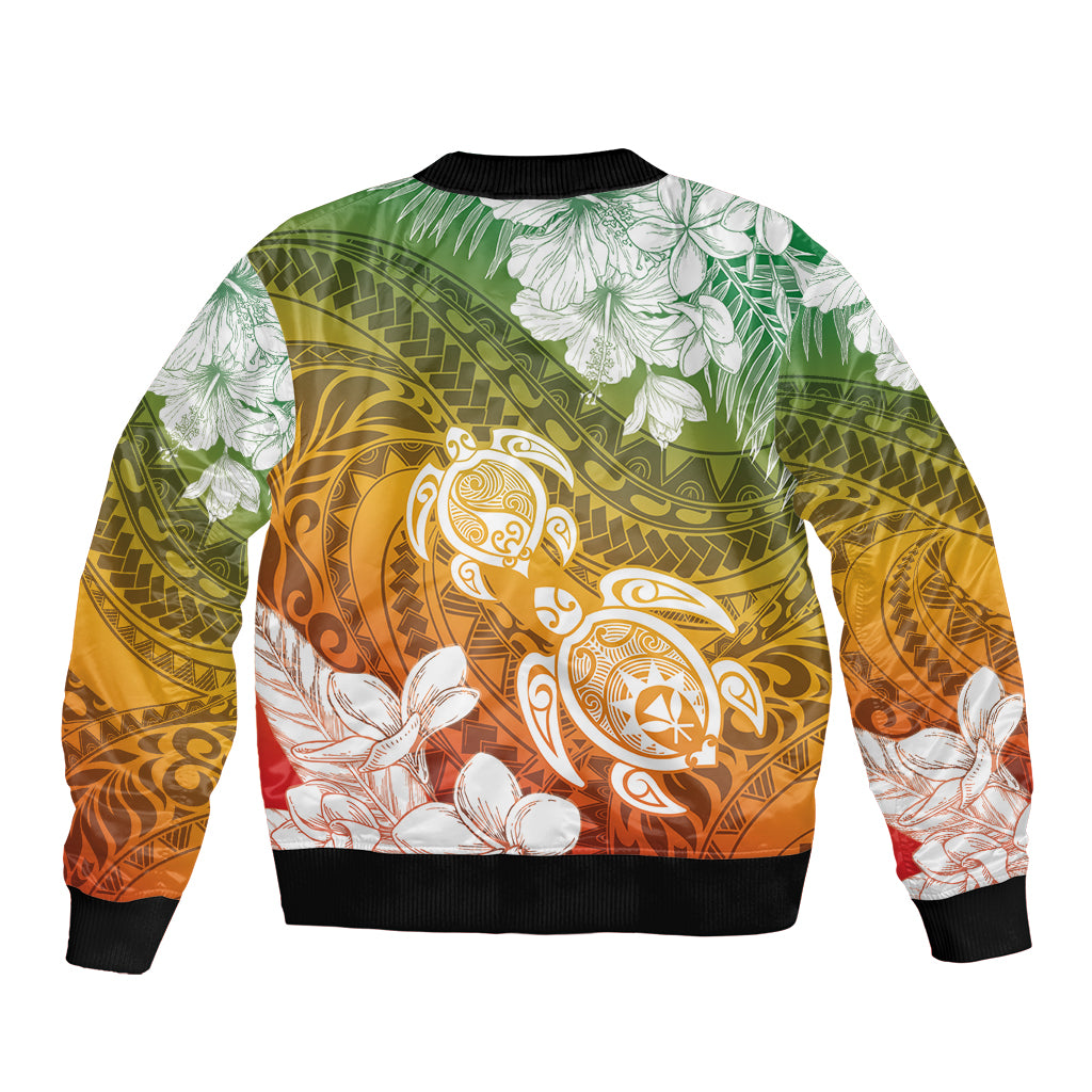 Kanaka Maoli Hawaii Flag Day Sleeve Zip Bomber Jacket Vibrant Frangipani LT7 - Polynesian Pride