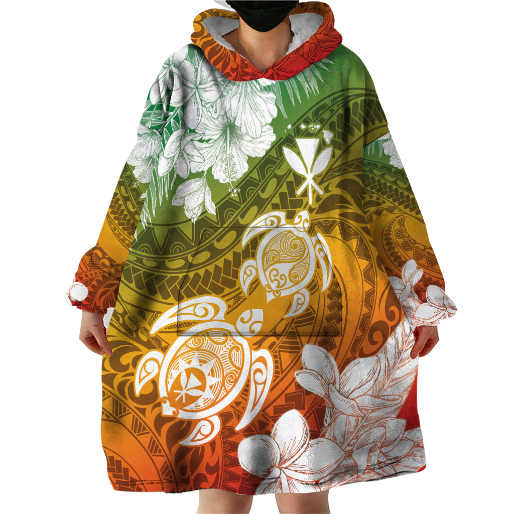 Kanaka Maoli Hawaii Flag Day Wearable Blanket Hoodie Vibrant Frangipani LT7 - Polynesian Pride