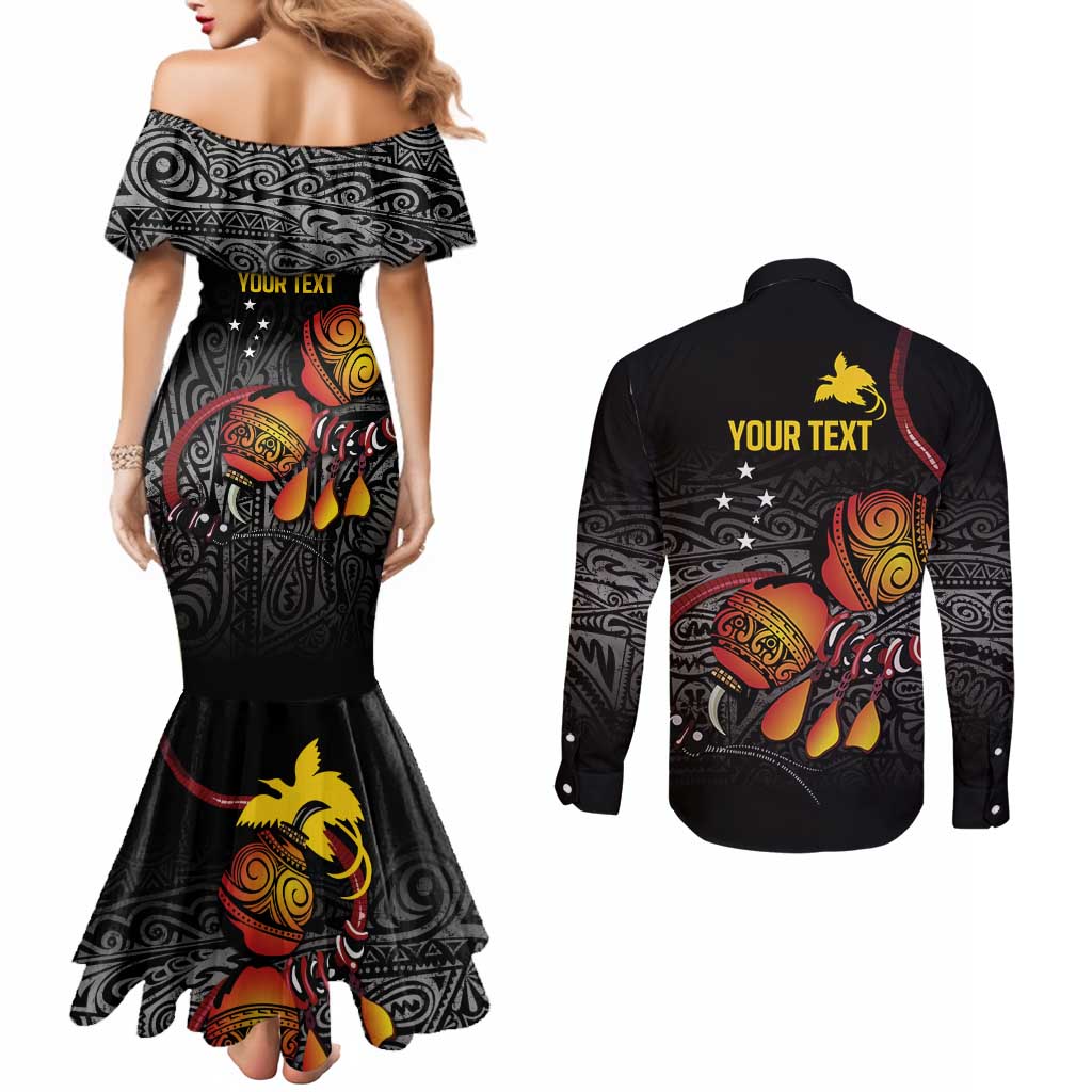 Personalized Papua New Guinea Milne Bay Couples Matching Mermaid Dress and Long Sleeve Button Shirt Bagi Necklace Mix Lime Pot Grunge LT7 - Polynesian Pride
