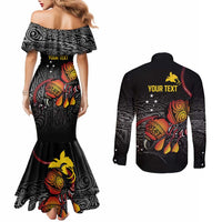 Personalized Papua New Guinea Milne Bay Couples Matching Mermaid Dress and Long Sleeve Button Shirt Bagi Necklace Mix Lime Pot Grunge LT7 - Polynesian Pride