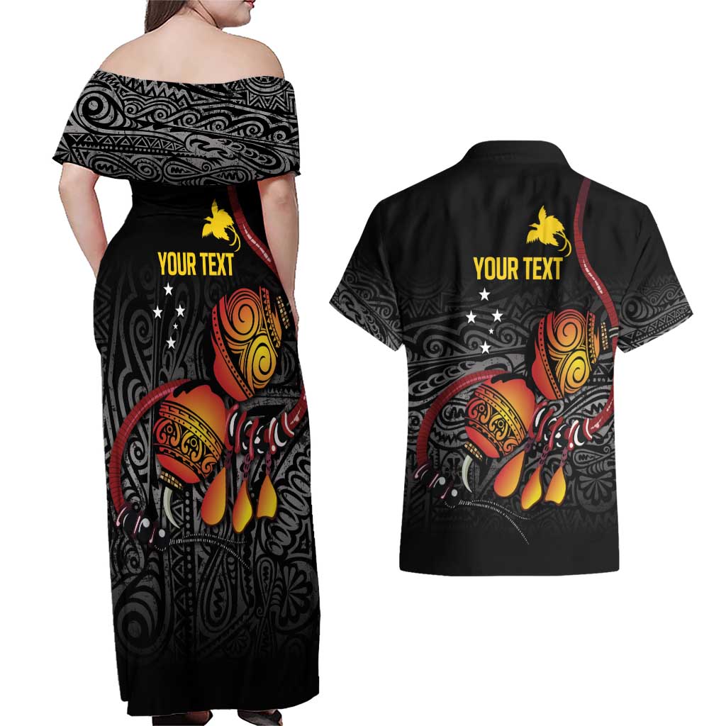 Personalized Papua New Guinea Milne Bay Couples Matching Off Shoulder Maxi Dress and Hawaiian Shirt Bagi Necklace Mix Lime Pot Grunge LT7 - Polynesian Pride