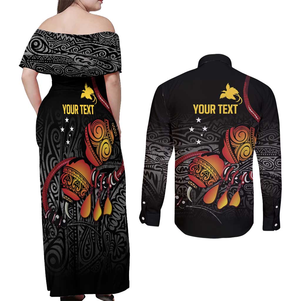 Personalized Papua New Guinea Milne Bay Couples Matching Off Shoulder Maxi Dress and Long Sleeve Button Shirt Bagi Necklace Mix Lime Pot Grunge LT7 - Polynesian Pride
