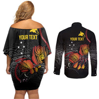 Personalized Papua New Guinea Milne Bay Couples Matching Off Shoulder Short Dress and Long Sleeve Button Shirt Bagi Necklace Mix Lime Pot Grunge LT7 - Polynesian Pride