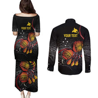 Personalized Papua New Guinea Milne Bay Couples Matching Puletasi and Long Sleeve Button Shirt Bagi Necklace Mix Lime Pot Grunge LT7 - Polynesian Pride