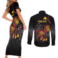 Personalized Papua New Guinea Milne Bay Couples Matching Short Sleeve Bodycon Dress and Long Sleeve Button Shirt Bagi Necklace Mix Lime Pot Grunge LT7 - Polynesian Pride