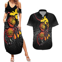 Personalized Papua New Guinea Milne Bay Couples Matching Summer Maxi Dress and Hawaiian Shirt Bagi Necklace Mix Lime Pot Grunge LT7 Black - Polynesian Pride