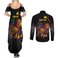 Personalized Papua New Guinea Milne Bay Couples Matching Summer Maxi Dress and Long Sleeve Button Shirt Bagi Necklace Mix Lime Pot Grunge LT7 - Polynesian Pride