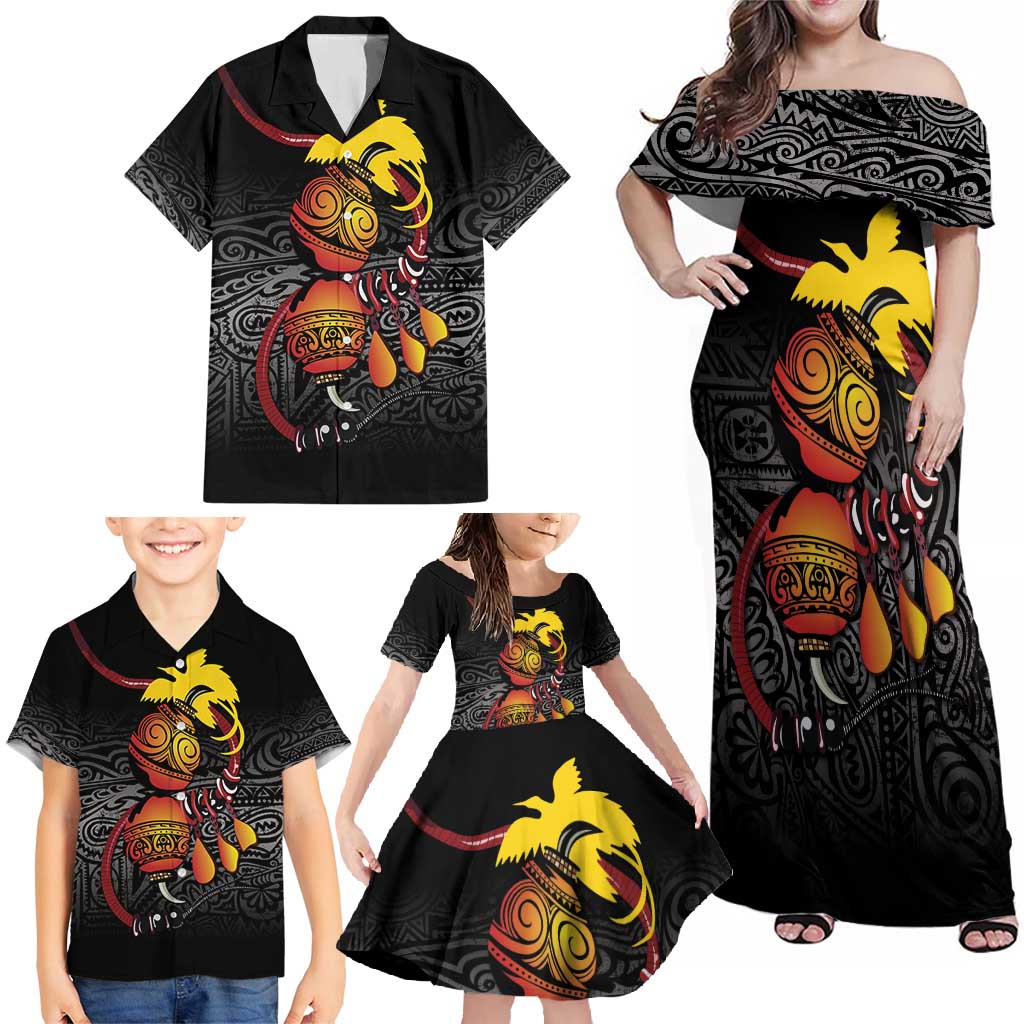 Personalized Papua New Guinea Milne Bay Family Matching Off Shoulder Maxi Dress and Hawaiian Shirt Bagi Necklace Mix Lime Pot Grunge LT7 - Polynesian Pride