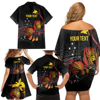 Personalized Papua New Guinea Milne Bay Family Matching Off Shoulder Short Dress and Hawaiian Shirt Bagi Necklace Mix Lime Pot Grunge LT7 - Polynesian Pride