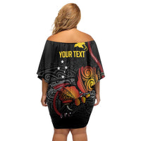 Personalized Papua New Guinea Milne Bay Family Matching Off Shoulder Short Dress and Hawaiian Shirt Bagi Necklace Mix Lime Pot Grunge LT7 - Polynesian Pride