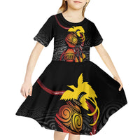 Personalized Papua New Guinea Milne Bay Kid Short Sleeve Dress Bagi Necklace Mix Lime Pot Grunge LT7 - Polynesian Pride