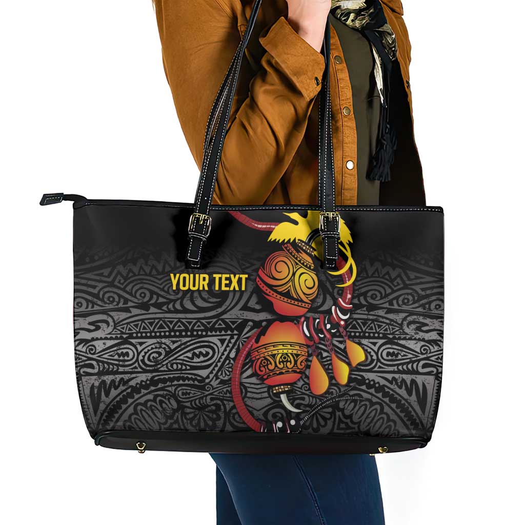 Personalized Papua New Guinea Milne Bay Leather Tote Bag Bagi Necklace Mix Lime Pot Grunge