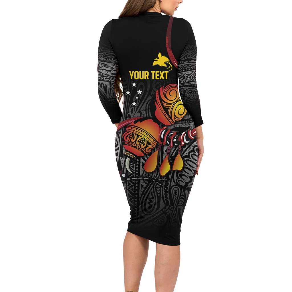 Personalized Papua New Guinea Milne Bay Long Sleeve Bodycon Dress Bagi Necklace Mix Lime Pot Grunge LT7 - Polynesian Pride