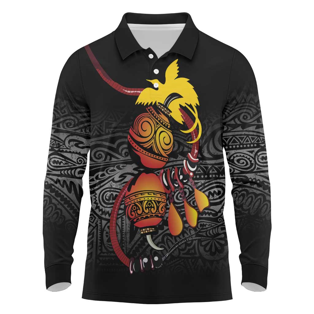 Personalized Papua New Guinea Milne Bay Long Sleeve Polo Shirt Bagi Necklace Mix Lime Pot Grunge LT7 Black - Polynesian Pride