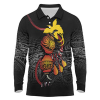 Personalized Papua New Guinea Milne Bay Long Sleeve Polo Shirt Bagi Necklace Mix Lime Pot Grunge LT7 Black - Polynesian Pride