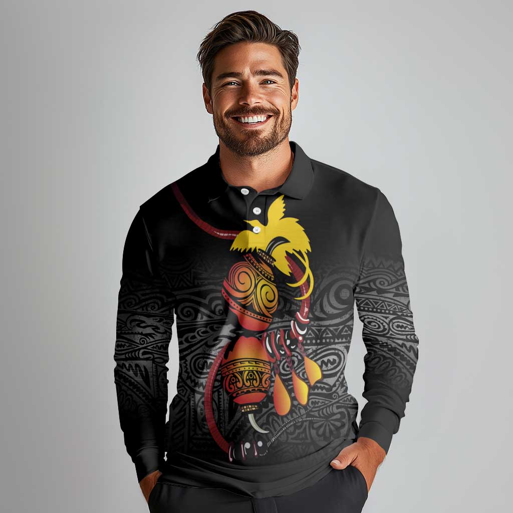 Personalized Papua New Guinea Milne Bay Long Sleeve Polo Shirt Bagi Necklace Mix Lime Pot Grunge LT7 - Polynesian Pride