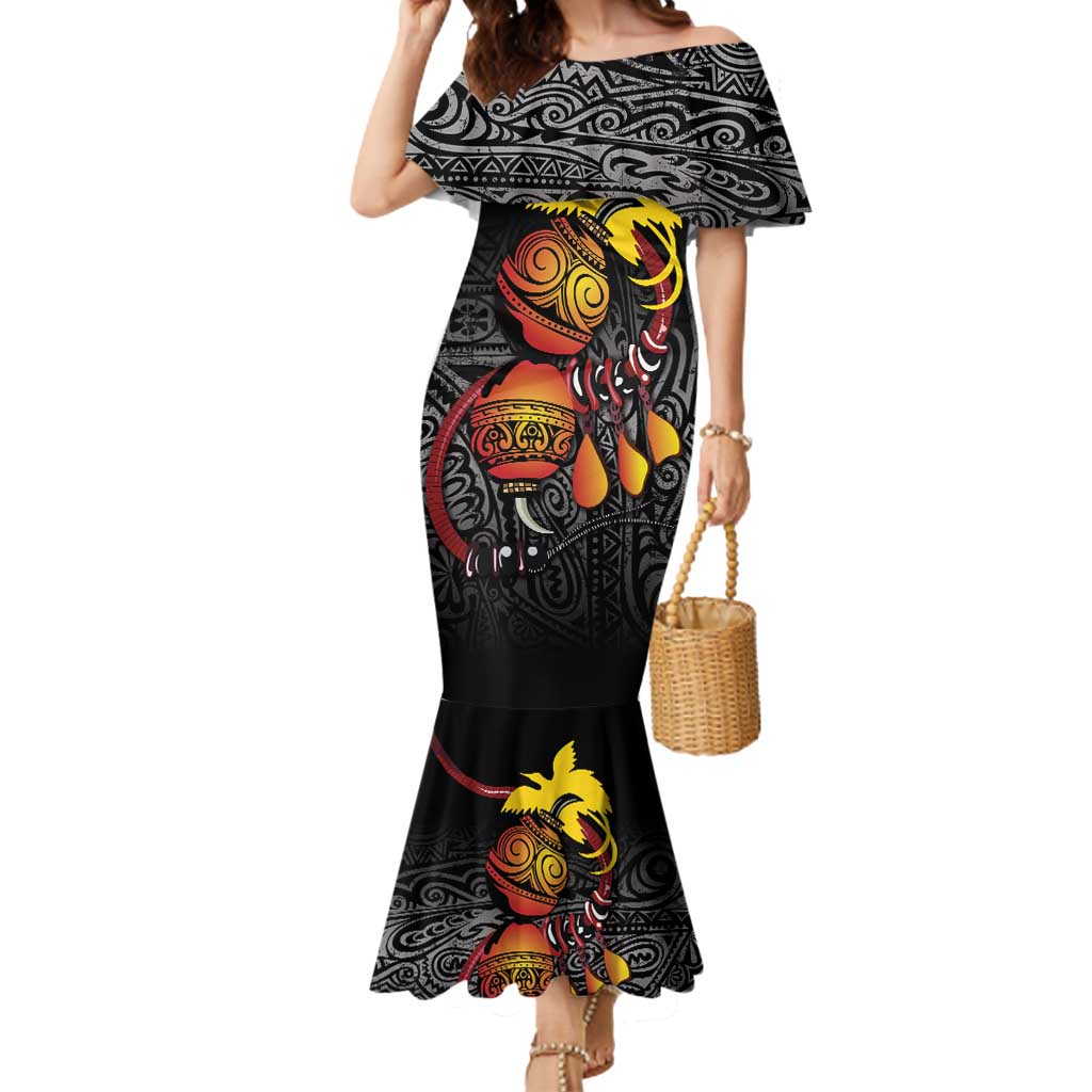 Personalized Papua New Guinea Milne Bay Mermaid Dress Bagi Necklace Mix Lime Pot Grunge LT7 Women Black - Polynesian Pride