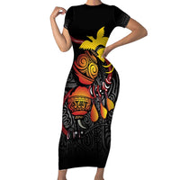 Personalized Papua New Guinea Milne Bay Short Sleeve Bodycon Dress Bagi Necklace Mix Lime Pot Grunge LT7 Long Dress Black - Polynesian Pride