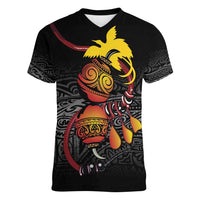 Personalized Papua New Guinea Milne Bay Women V-Neck T-Shirt Bagi Necklace Mix Lime Pot Grunge LT7 Female Black - Polynesian Pride