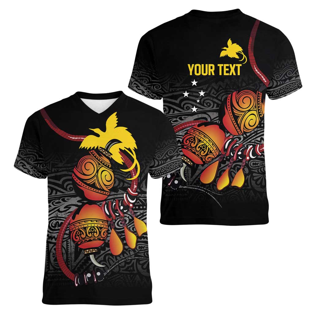 Personalized Papua New Guinea Milne Bay Women V-Neck T-Shirt Bagi Necklace Mix Lime Pot Grunge LT7 - Polynesian Pride