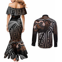 Aotearoa Maori - Australia Indigenous Couples Matching Mermaid Dress and Long Sleeve Button Shirt Koiri Whakairo Mix Aboriginal Art LT7 - Polynesian Pride