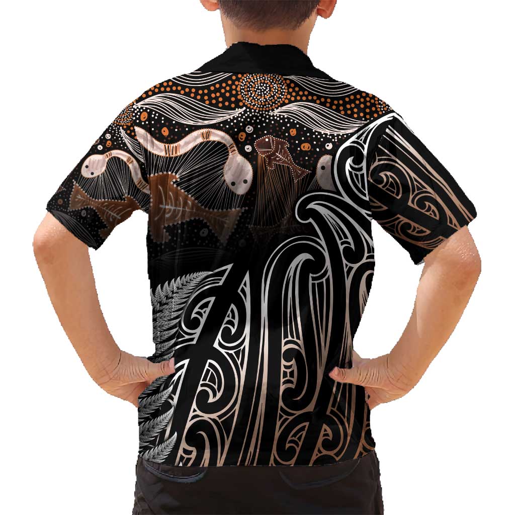 Aotearoa Maori - Australia Indigenous Family Matching Long Sleeve Bodycon Dress and Hawaiian Shirt Koiri Whakairo Mix Aboriginal Art LT7 - Polynesian Pride