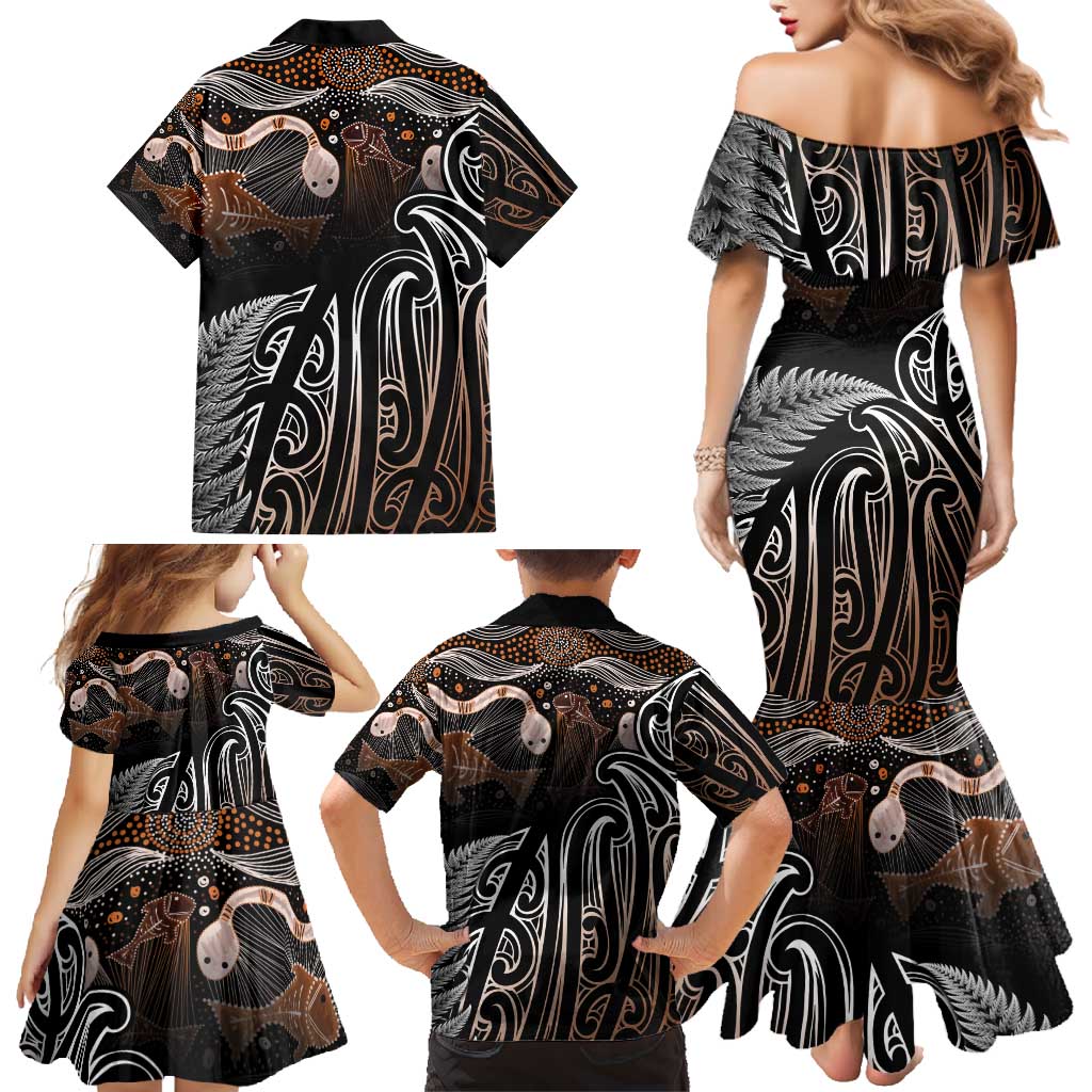 Aotearoa Maori - Australia Indigenous Family Matching Mermaid Dress and Hawaiian Shirt Koiri Whakairo Mix Aboriginal Art LT7 - Polynesian Pride