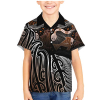 Aotearoa Maori - Australia Indigenous Family Matching Mermaid Dress and Hawaiian Shirt Koiri Whakairo Mix Aboriginal Art LT7 Son's Shirt Brown - Polynesian Pride