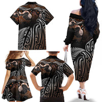 Aotearoa Maori - Australia Indigenous Family Matching Off The Shoulder Long Sleeve Dress and Hawaiian Shirt Koiri Whakairo Mix Aboriginal Art LT7 - Polynesian Pride