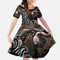Aotearoa Maori - Australia Indigenous Family Matching Off Shoulder Maxi Dress and Hawaiian Shirt Koiri Whakairo Mix Aboriginal Art LT7 Daughter's Dress Brown - Polynesian Pride