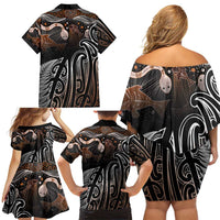 Aotearoa Maori - Australia Indigenous Family Matching Off Shoulder Short Dress and Hawaiian Shirt Koiri Whakairo Mix Aboriginal Art LT7 - Polynesian Pride