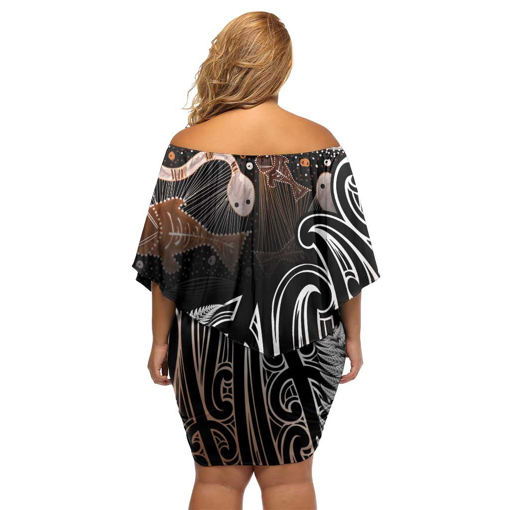 Aotearoa Maori - Australia Indigenous Family Matching Off Shoulder Short Dress and Hawaiian Shirt Koiri Whakairo Mix Aboriginal Art LT7 - Polynesian Pride