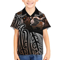Aotearoa Maori - Australia Indigenous Family Matching Off Shoulder Short Dress and Hawaiian Shirt Koiri Whakairo Mix Aboriginal Art LT7 Son's Shirt Brown - Polynesian Pride