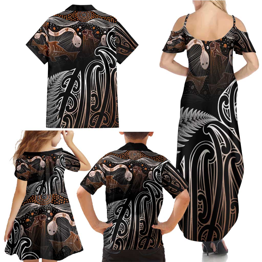 Aotearoa Maori - Australia Indigenous Family Matching Summer Maxi Dress and Hawaiian Shirt Koiri Whakairo Mix Aboriginal Art LT7 - Polynesian Pride