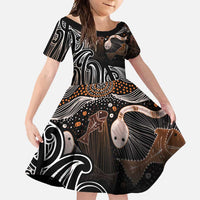 Aotearoa Maori - Australia Indigenous Family Matching Tank Maxi Dress and Hawaiian Shirt Koiri Whakairo Mix Aboriginal Art LT7 Daughter's Dress Brown - Polynesian Pride