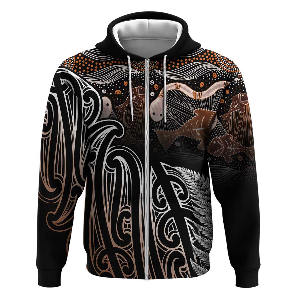 Aotearoa Maori - Australia Indigenous Hoodie Koiri Whakairo Mix Aboriginal Art - Polynesian Pride